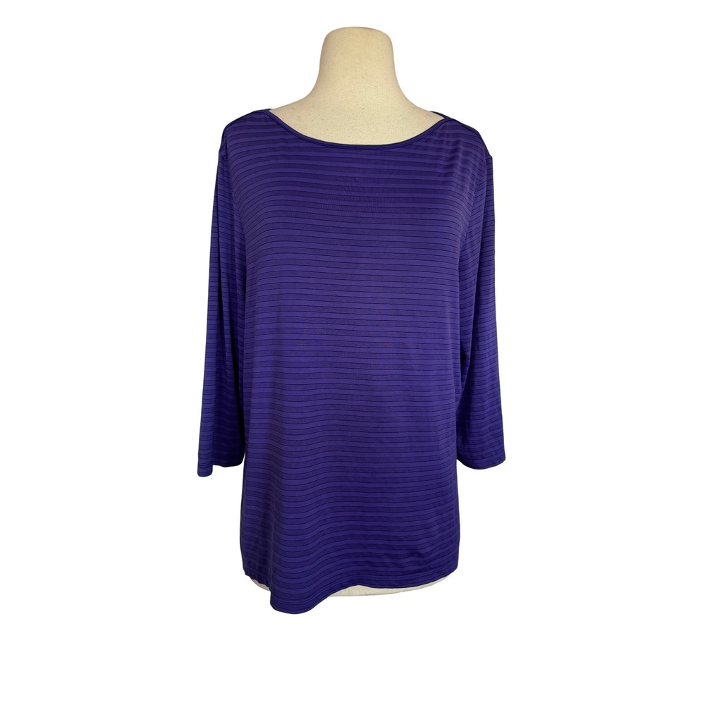 Chico's Womens Purple Striped 3/4 Sleeve Scoop Neck Top Nylon Spandex Size 2